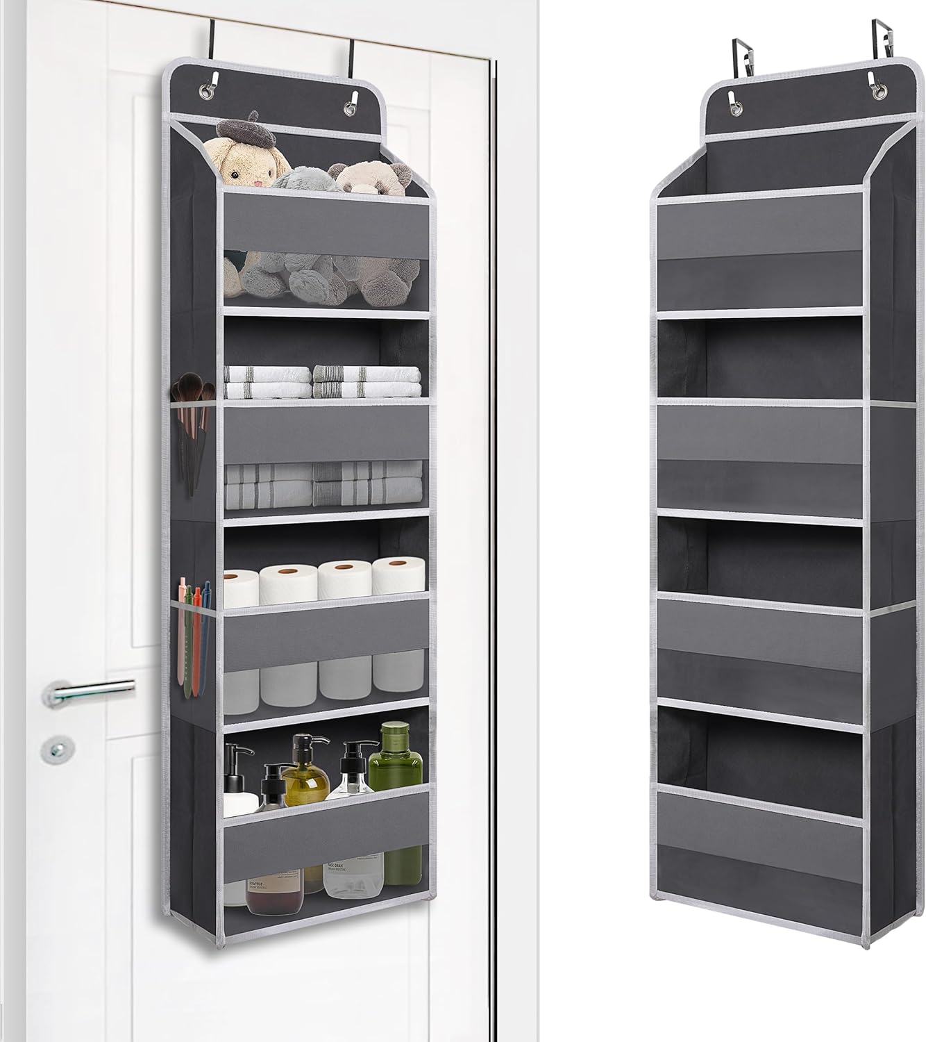Gray compact 4-pocket over-door organizer