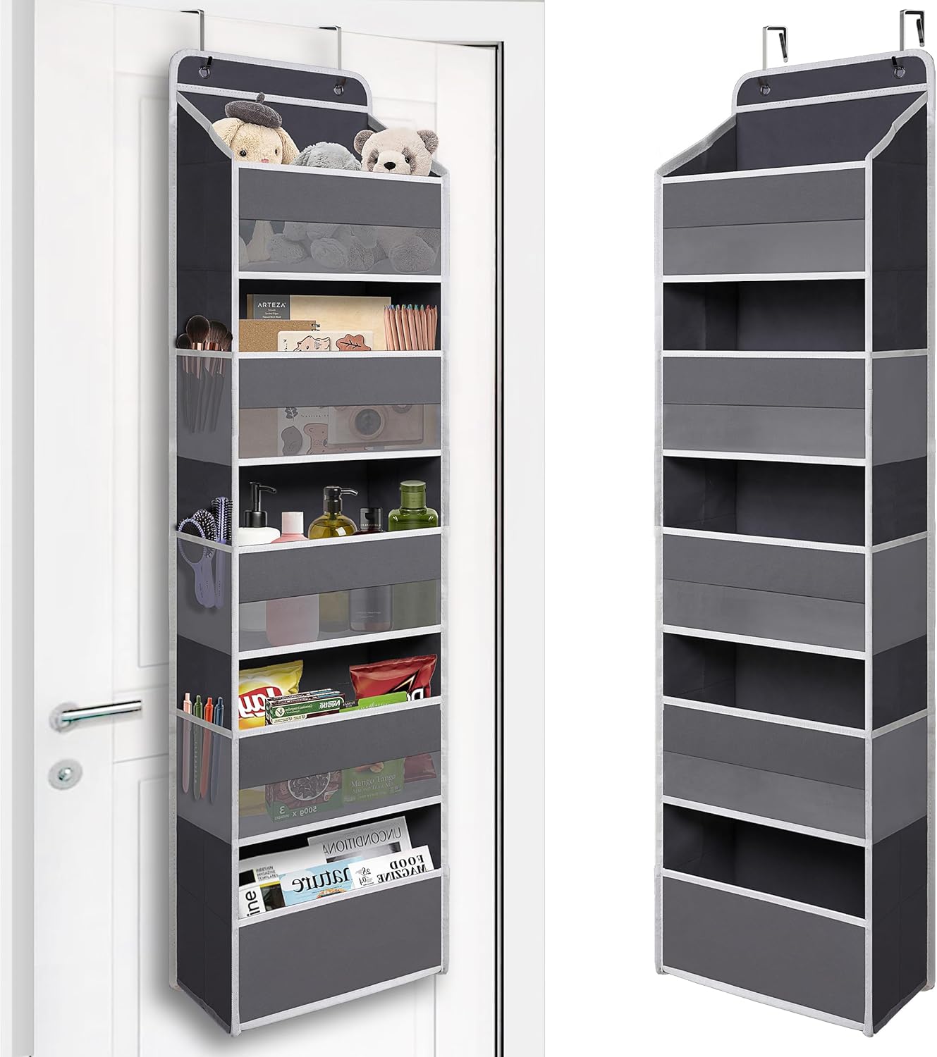 Gray over-door organizer for college move-in storage